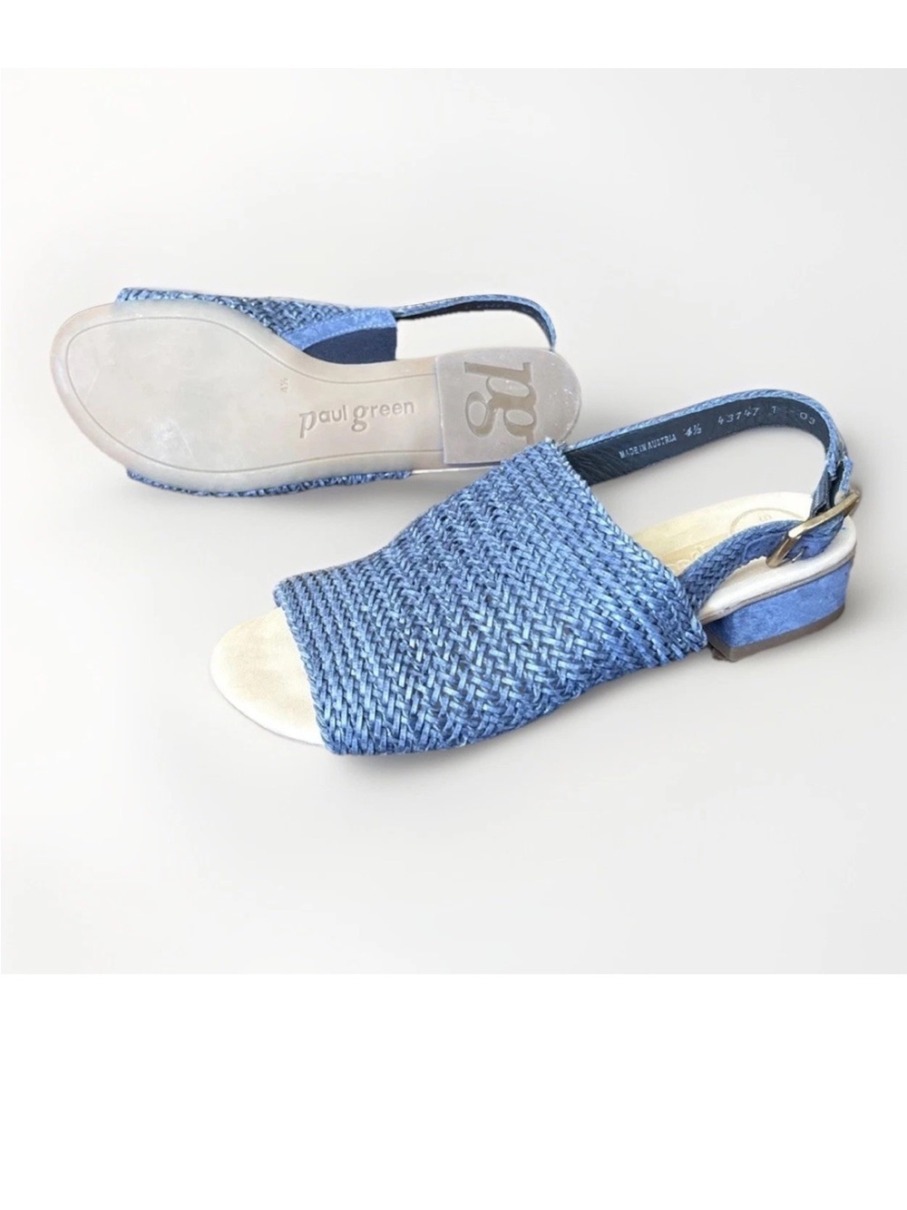 PAUL GREEN Helena Leather Slingback Sandal BLUE Stretchy Woven Buckle UK4.5/US 7